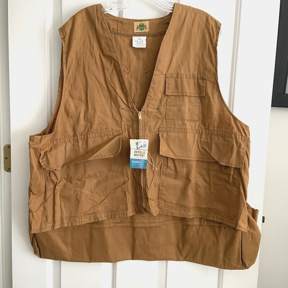 NWT Vintage USA IDEAL Hunting Vest Mens XL Tan Brown Water Repellant Duck Canvas